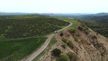 Car driving aerial view	