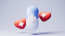 Red heart shape with medical concept, 3d rendering.