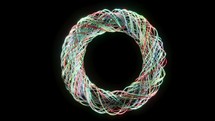 A long exposure shot capturing colorful light trails in a circular pattern on a black back 4k