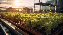 Generative AI A rooftop microgreen garden supplying local markets with fresh and flavorful greens.