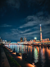 Lights Of The City Of Tokyo Reflecting On Water
