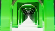 Green glass tunnel on white surface able to loop endless