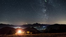 Milky way in starry night landscape Time lapse
