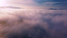 Peaceful Freedom of Morning flight above colorful clouds sky in sunny nature landscape at sunrise Aerial view Heaven Silence 4K
