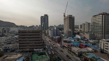 Timelapse of Seoul cityscape with car traffic
