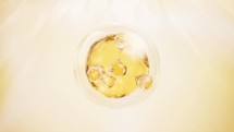 Molecule and golden liquid bubble, 3d rendering.