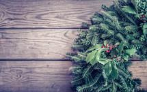 Christmas Wreath on a wood background