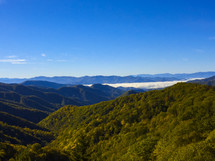blue sky over green mountains 