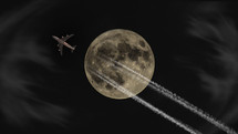 A Jet Flying Under a Full Moon at Night