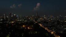 Bird eye time lapse view of night big city 