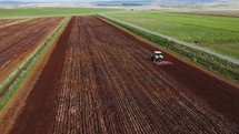 Tractor Cultivating process aerial view