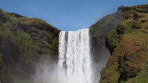 Waterfall In Iceland. Amazing View Of The Skogafoss Waterfall