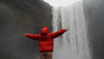 Waterfall In Iceland. Amazing View Of The Skogafoss Waterfall