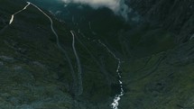 aerial view over a winding mountain road in Norway 