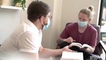 Men's Bible study with face masks during Covid-19 
