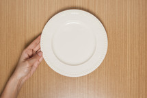 hand holding a white plate 