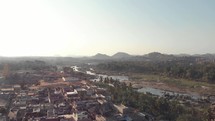 Aerial view of houses and landscape of Hampi, Karnataka, India	