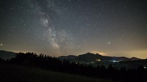 Stars with milky way in night sky over mountains Time lapse

