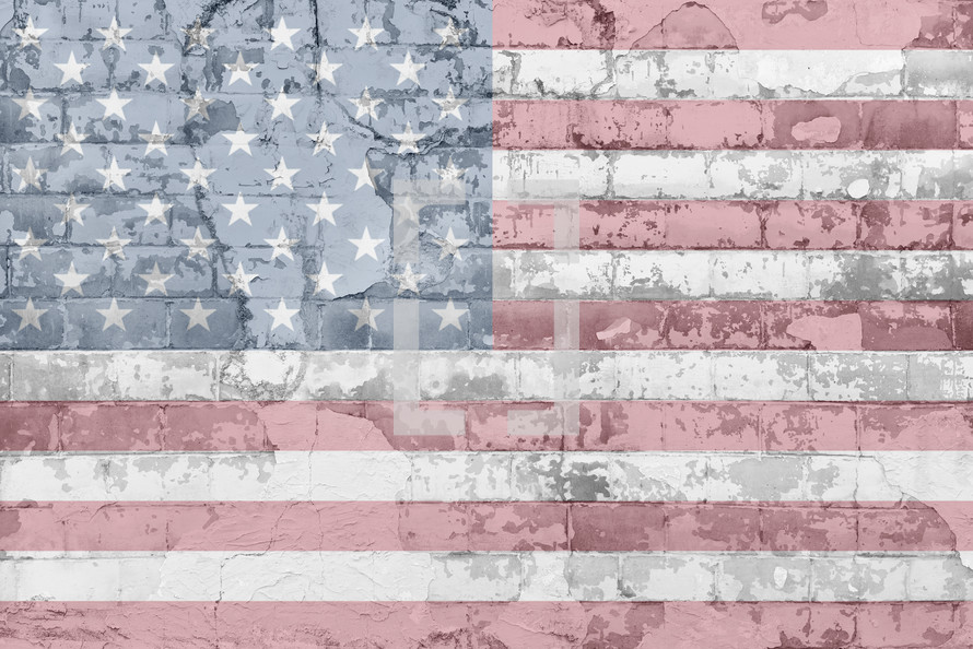 American Flag on a brick wall 