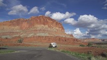 Truck Campers with a Beautiful Red Rock Mountain on The Background in Utah Arizona