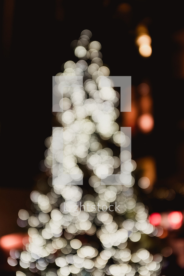 bokeh white lights from a Christmas tree
