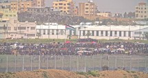Gaza border, March 30, 2019. Palestinian protests confronting Israeli soldiers on the border.