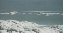 Salt deposits on the banks of the Dead Sea in Israel. 