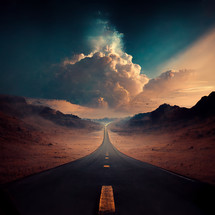 Road through the mountains with cloudscape