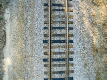 An aerial view of railroad tracks.