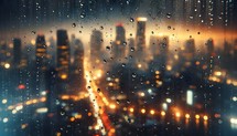 Rain drops and city lights