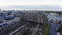 Aerial view of Paris Gare du Nord railway station, France. French suburban train to paris. 