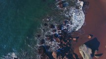 Sea water on rocks on a shore | Coastline | Beach | Summer | San Francisco | Aerial | Ascending | People | Waves | Nature | Landscape | Outside | California | West Coast 