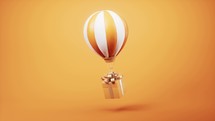 Loop animation of hot air balloon and gift box, 3d rendering.
