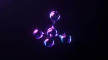 Loop animation of molecule with dark neon light effect, 3d rendering.