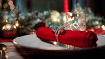 Red napkin with Christmas decoration