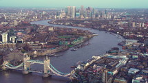 Aerial drone video of iconic Tower Bridge of London