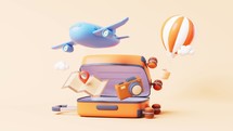 Loop animation of cartoon style luggage with travel theme, 3d rendering.
