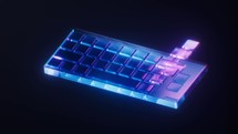 Loop animation of keyboard with dark neon light effect, 3d rendering.
