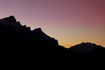 high contrast silhouette of mountains and sunset