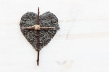 cross and heart shaped ashes 