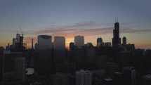 Drone Shot of Chicago Skyline at Dusk Oribit