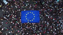 Manifest with eu flag aerial view	
