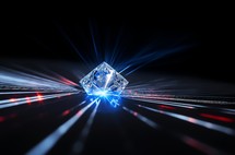 A blue laser passing through a diamond, generating a mesmerizing light exhibition