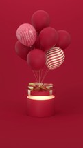 Opening the present with balloons on the cap, 3d rendering.
