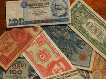vintage withdrawn money of communist countries including Cuba, Soviet Union (SSSR), East Germany (DDR), and dollar notes