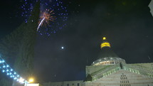 Christmas fireworks over the basilica of the annunciation in Nazareth