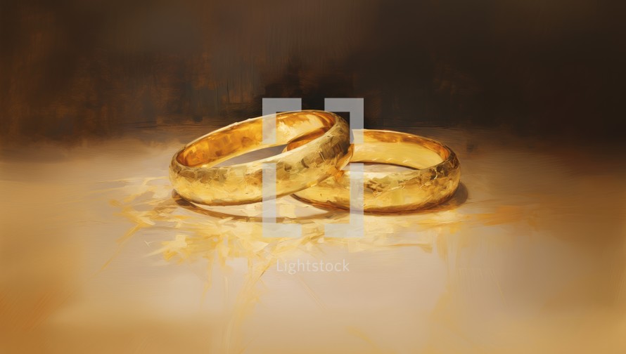 Wedding rings on a watercolor background