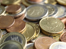 Euro coins money (EUR), currency of European Union