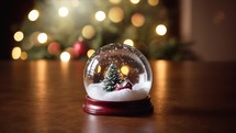 Crystal ball, snowball with snowy Christmas tree and house inside. Animated.