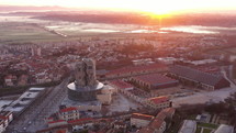 Aerial mystic sunrise over Arles modern foundation cultural center luma foundation France
